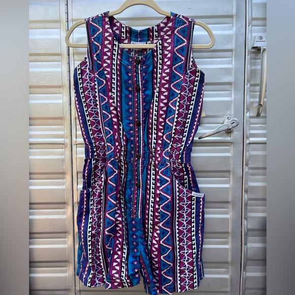 Vintage southwestern blue and purple print romper - Picture 2 of 10